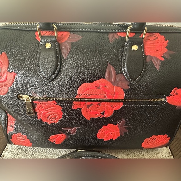 Coach Rowan Large Satchel Bag With Floral Print CCE27  Black/Red - Picture 5 of 13